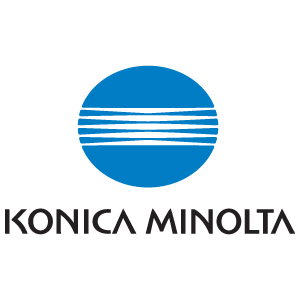 the konica minola logo on a white background